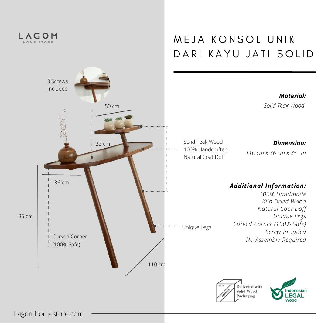 Meja Konsol Dinding Estetis Bentuk Lengkung Unik Console Table Lagom Home Store Jati Furnitur Teak Furniture Jakarta