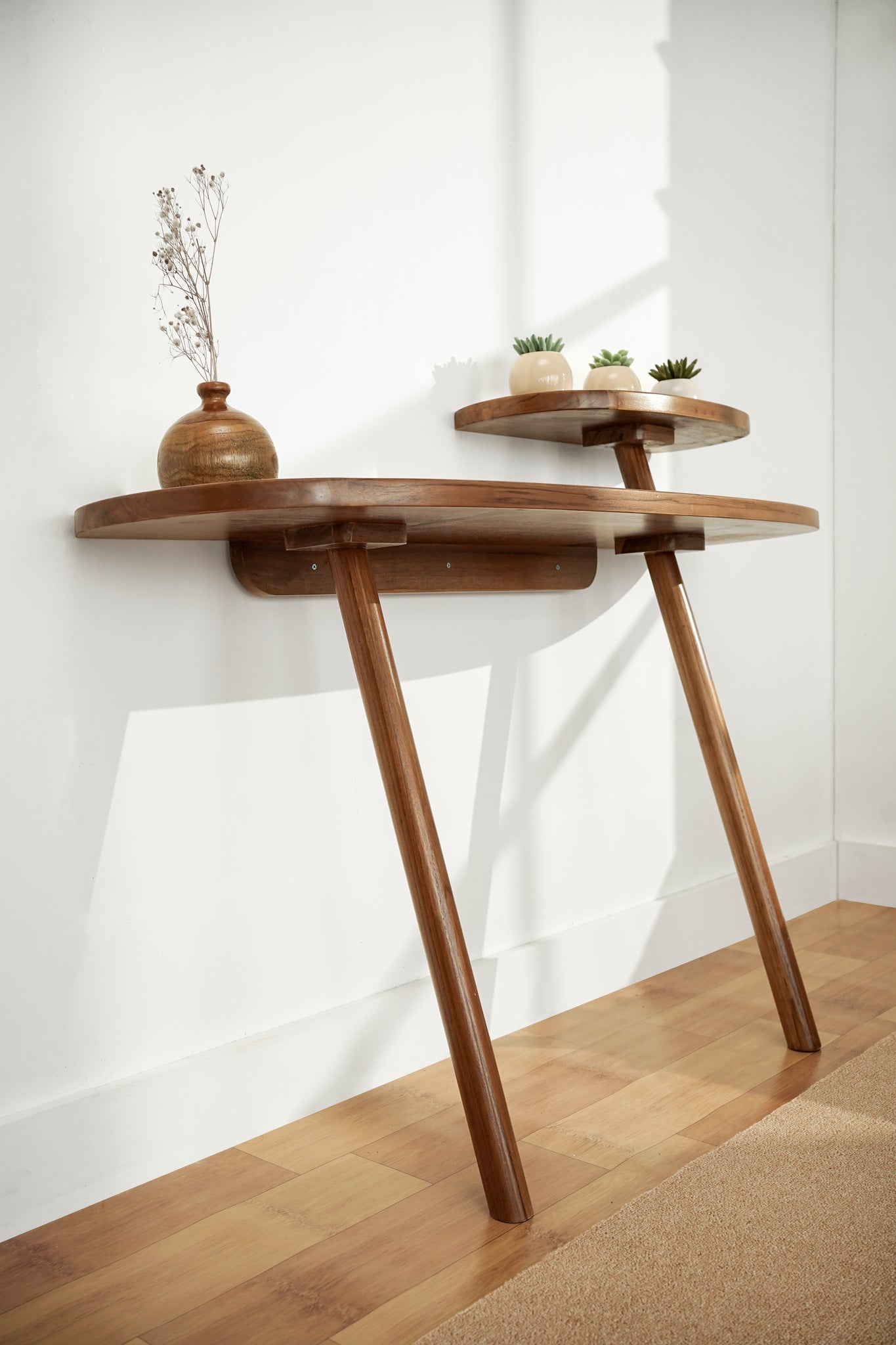 Meja Konsol Dinding Estetis Bentuk Lengkung Unik Console Table Lagom Home Store Jati Furnitur Teak Furniture Jakarta