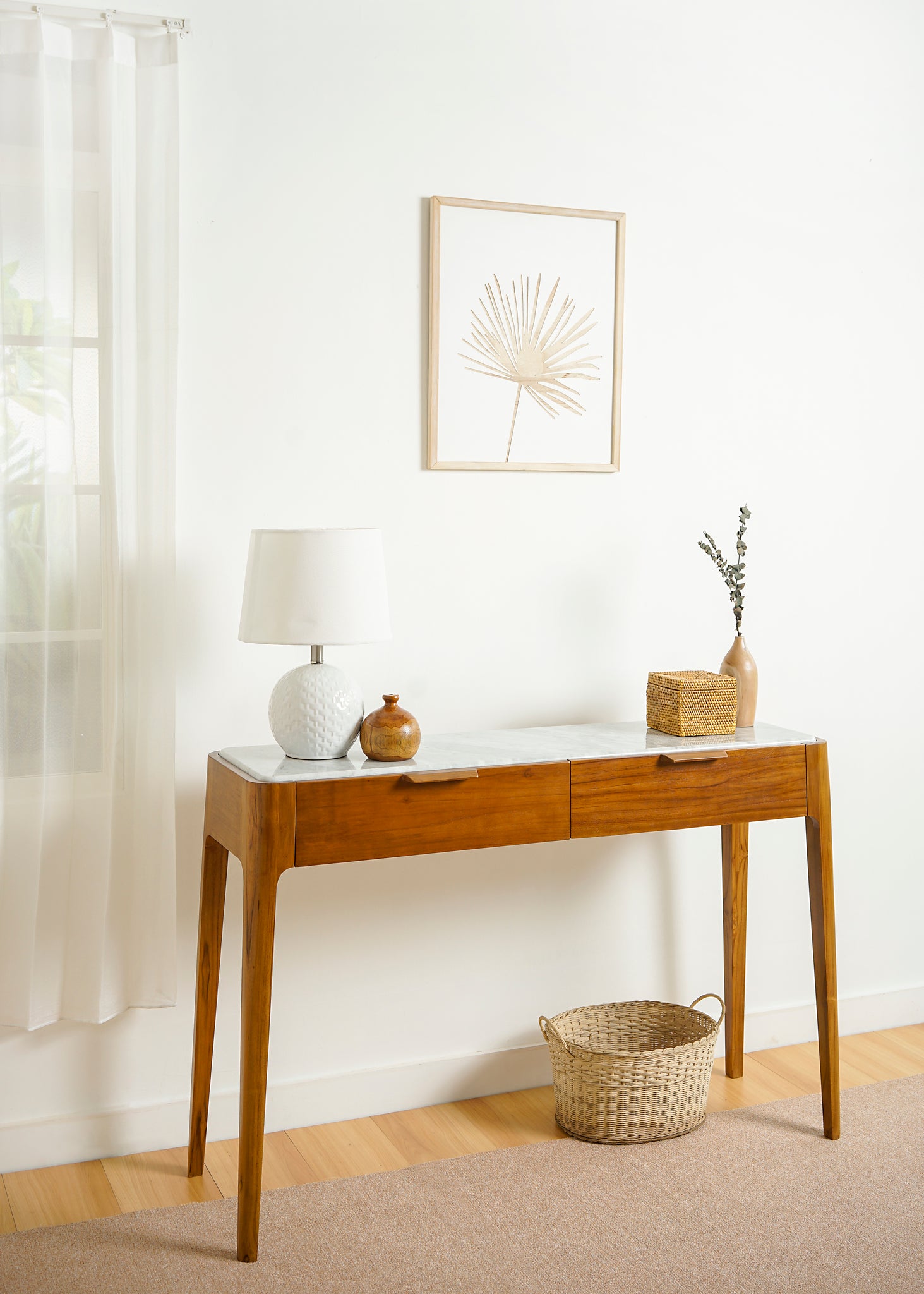 Meja Konsol Mewah dari Kayu Jati dan Marmer Console Table Lagom Home Store Jati Furnitur Teak Furniture Jakarta