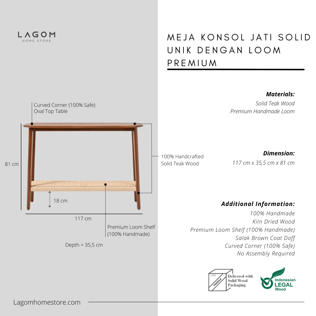 Meja Konsol Minimalis dengan Rak Estetis Console Table Lagom Home Store Jati Furnitur Teak Furniture Jakarta