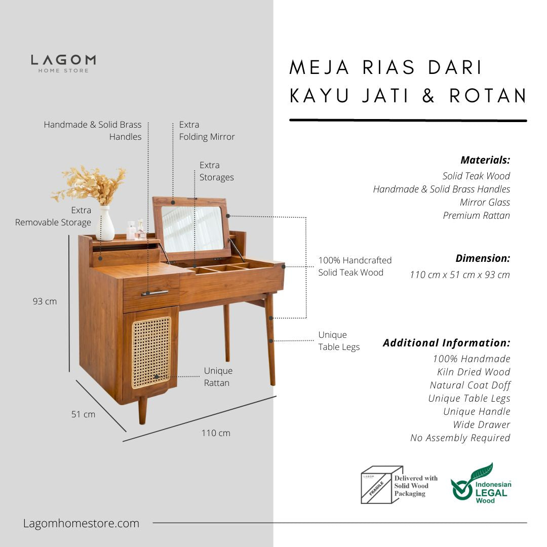 Meja Rias Unik Multifungsi dari Kayu Jati Vanity Desk Lagom Home Store Jati Furnitur Teak Furniture Jakarta
