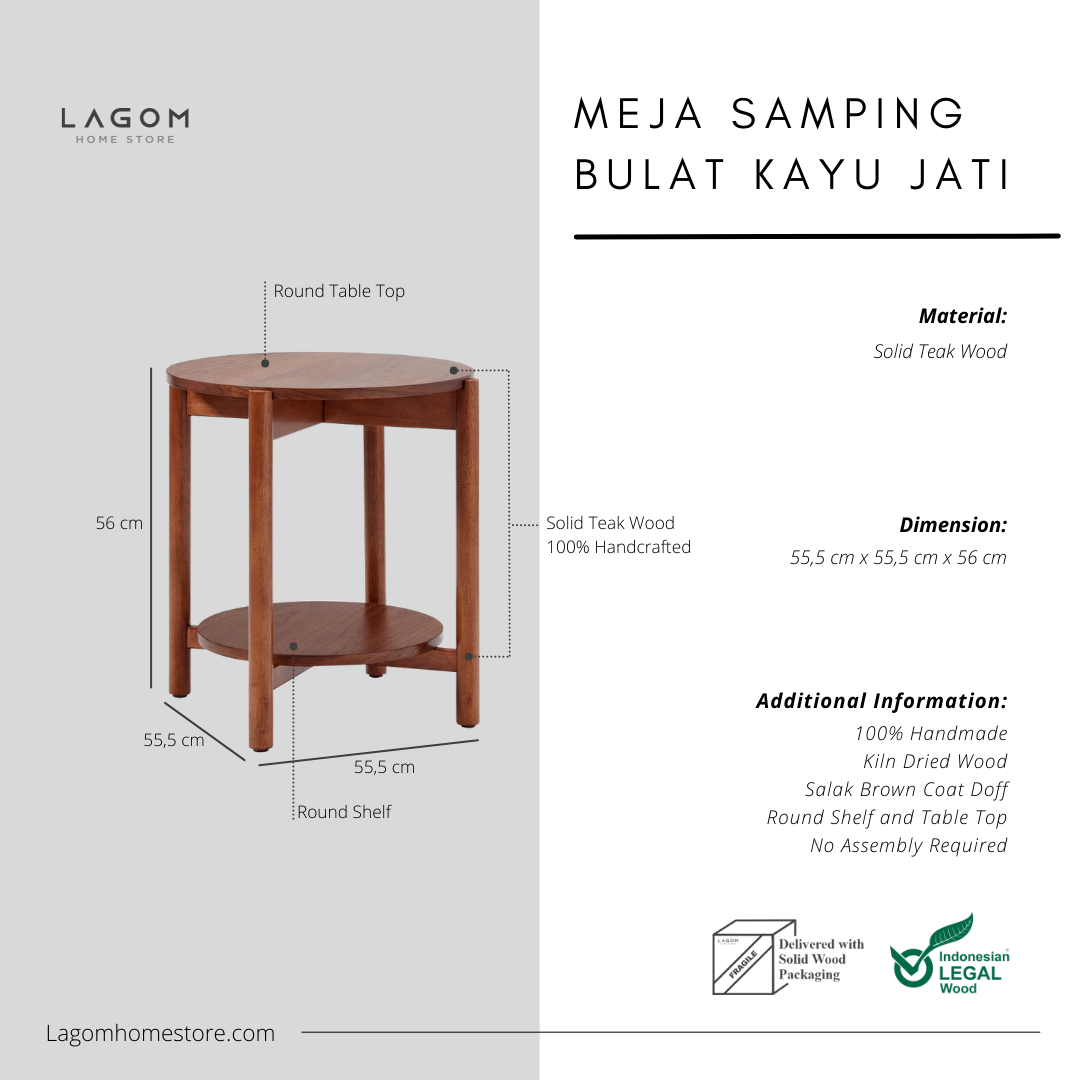 Meja Samping Unik bentuk Lingkaran dari Kayu Jati Side Table Lagom Home Store Jati Furnitur Teak Furniture Jakarta