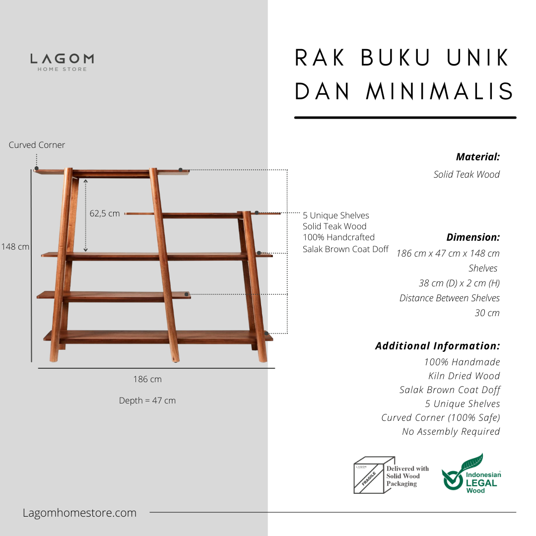 Rak Buku Bertingkat Material Kayu Jati Solid Bookshelves Lagom Home Store Jati Furnitur Teak Furniture Jakarta