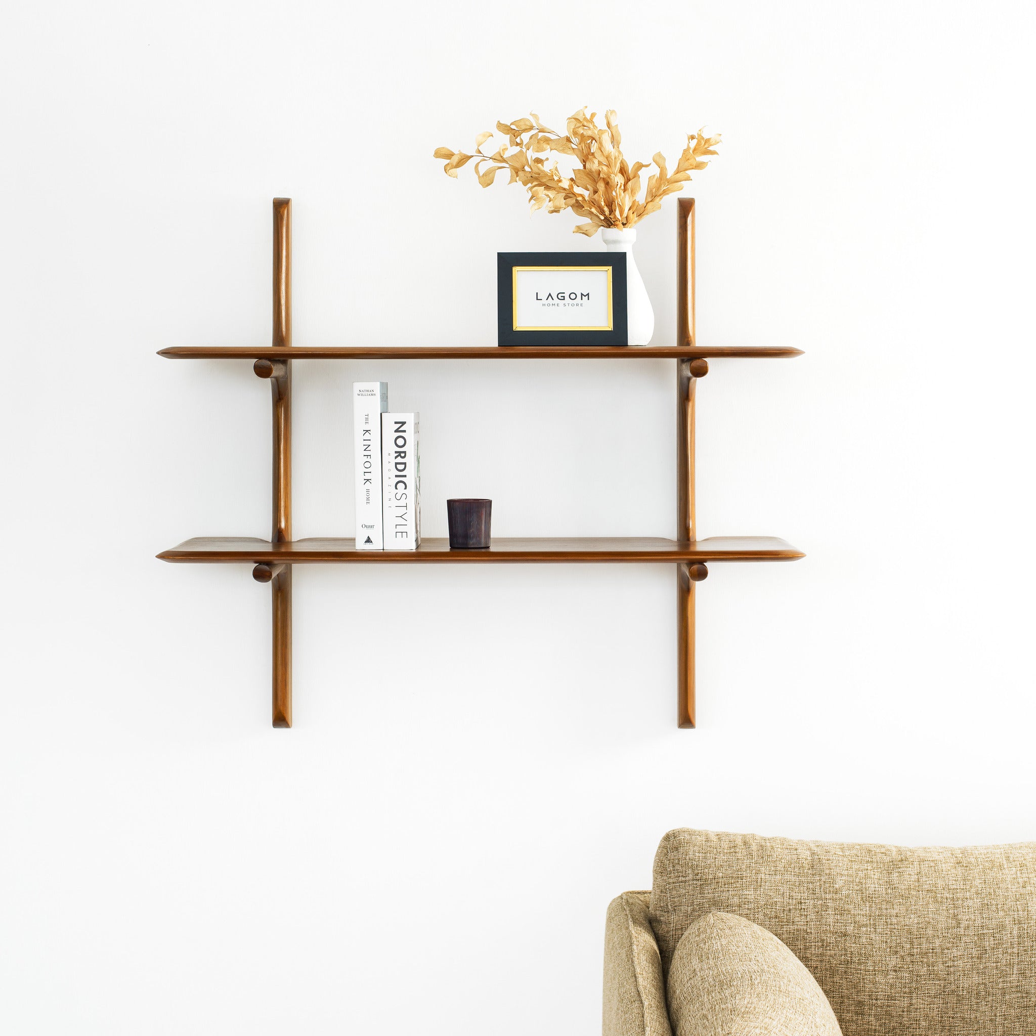 Rak Dinding Estetik dari Kayu Jati Solid Wall Shelves Lagom Home Store Jati Furnitur Teak Furniture Jakarta