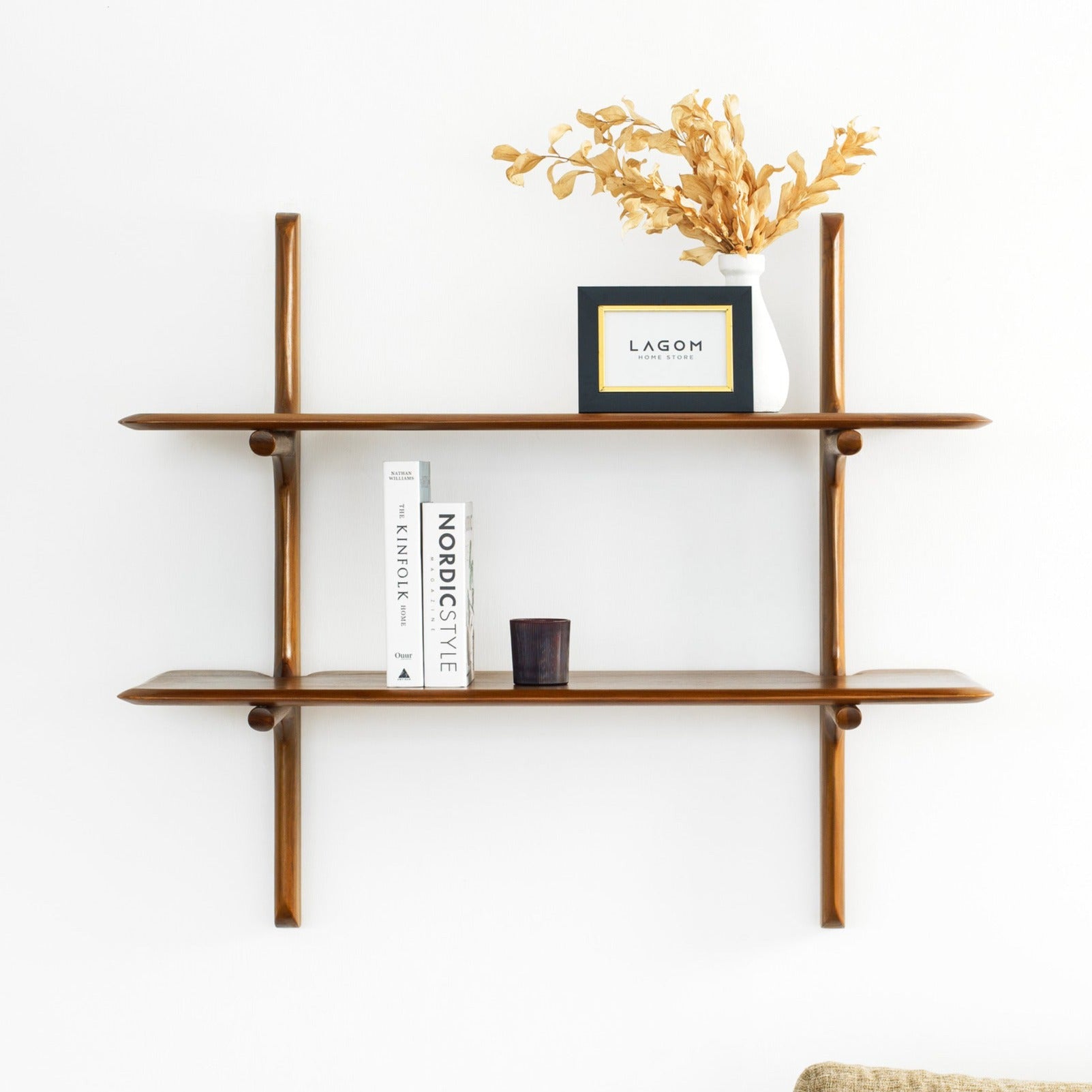 Rak Dinding Estetik dari Kayu Jati Solid Wall Shelves Lagom Home Store Jati Furnitur Teak Furniture Jakarta