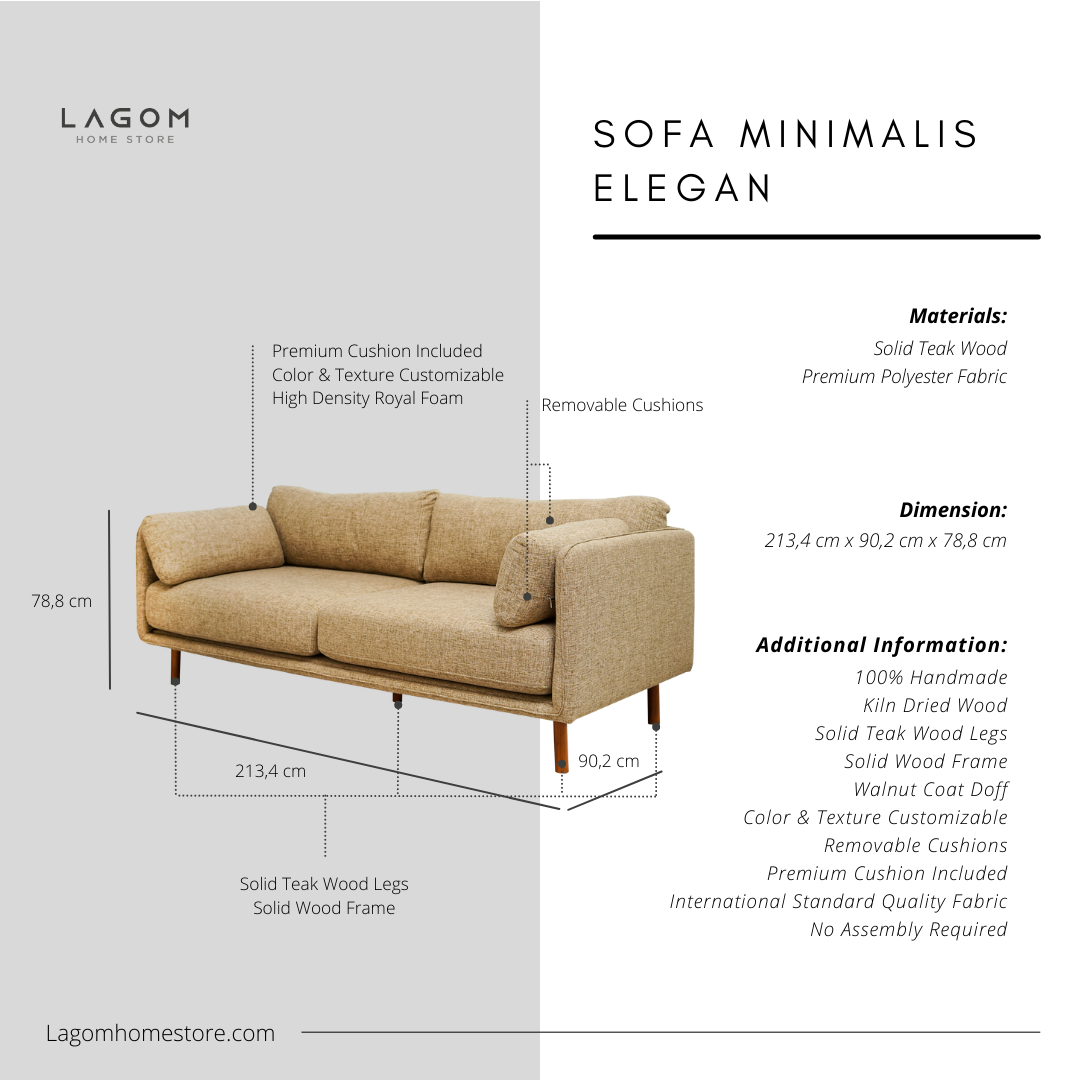 Sofa Minimalis dari Kayu Jati dan Polyester Fabric Sofa Lagom Home Store Jati Furnitur Teak Furniture Jakarta